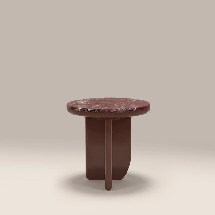 Aliza Round Side Table Maroon Red Marble & High Gloss Burgundy
