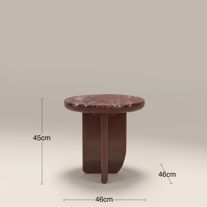 Aliza Round Side Table Maroon Red Marble & High Gloss Burgundy