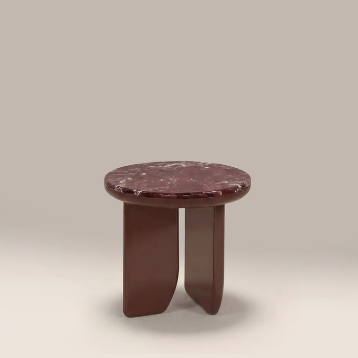 Aliza Round Side Table Maroon Red Marble & High Gloss Burgundy