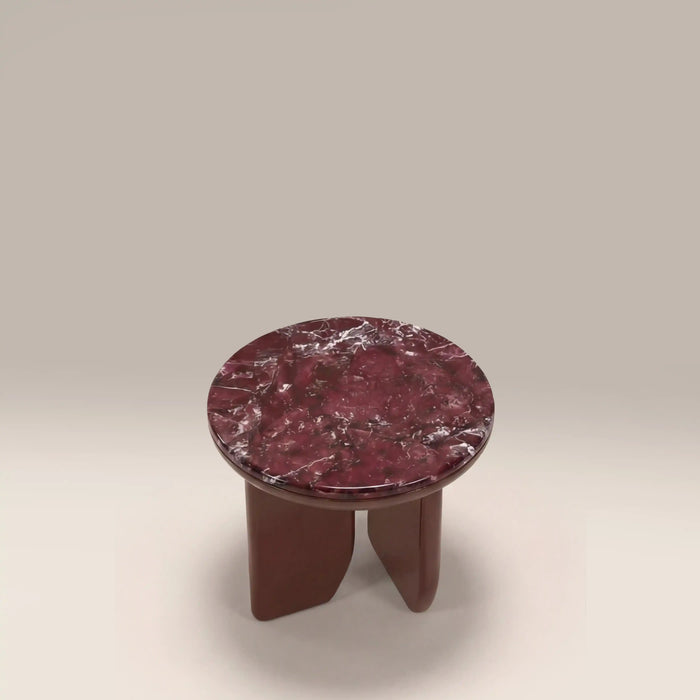 Aliza Round Side Table Maroon Red Marble & High Gloss Burgundy