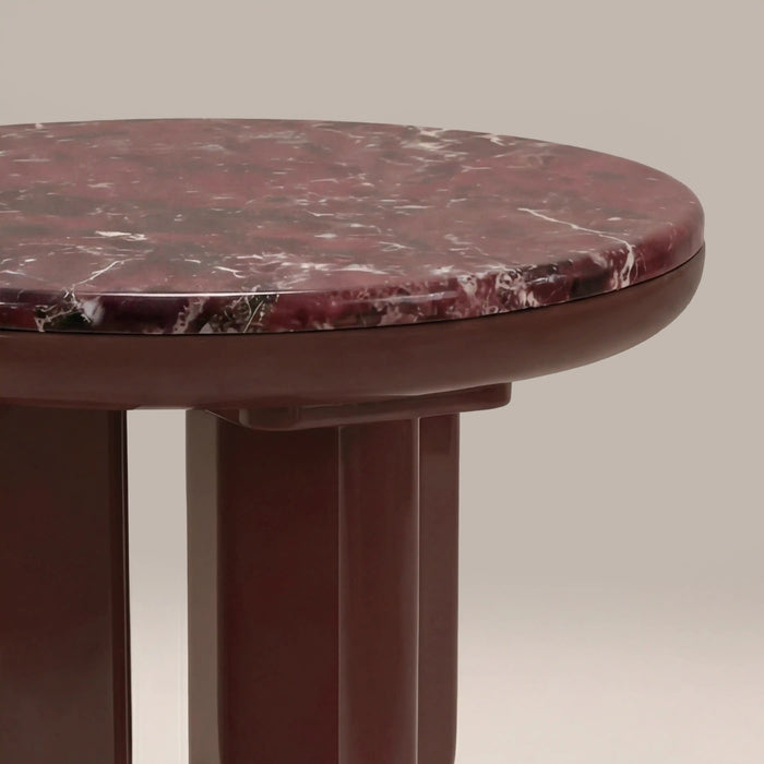 Aliza Round Side Table Maroon Red Marble & High Gloss Burgundy