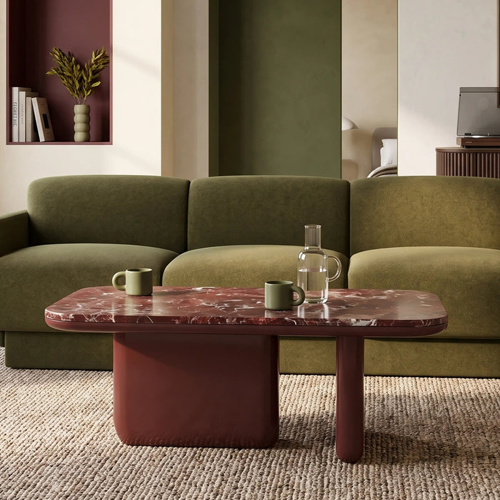 Aliza Rectangle Coffee Table Maroon Red Marble & High Gloss Burgundy
