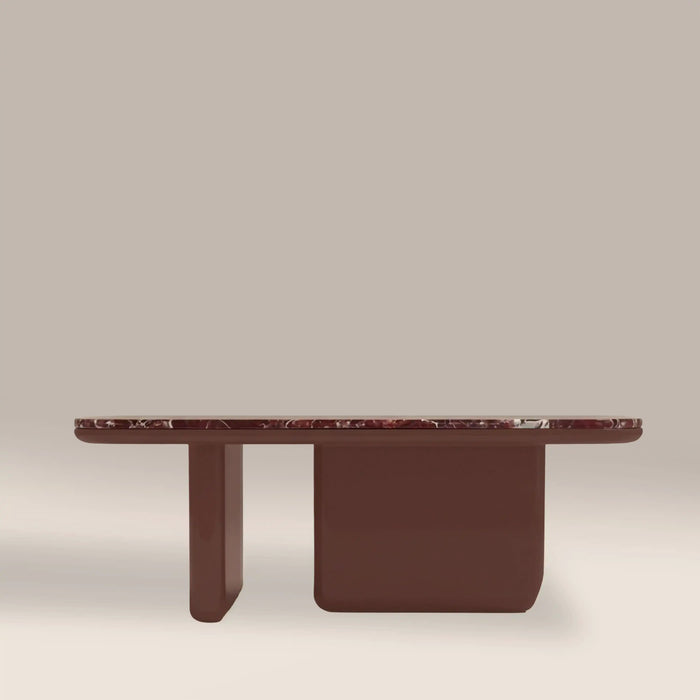Aliza Rectangle Coffee Table Maroon Red Marble & High Gloss Burgundy