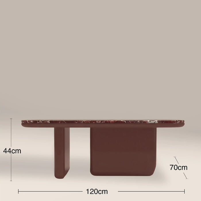 Aliza Rectangle Coffee Table Maroon Red Marble & High Gloss Burgundy