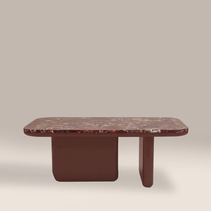 Aliza Rectangle Coffee Table Maroon Red Marble & High Gloss Burgundy