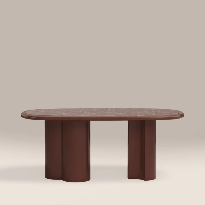Carson 6 Seat Oval Dining Table Maroon Red Marble & High Gloss Burgundy