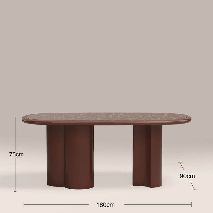 Carson 6 Seat Oval Dining Table Maroon Red Marble & High Gloss Burgundy