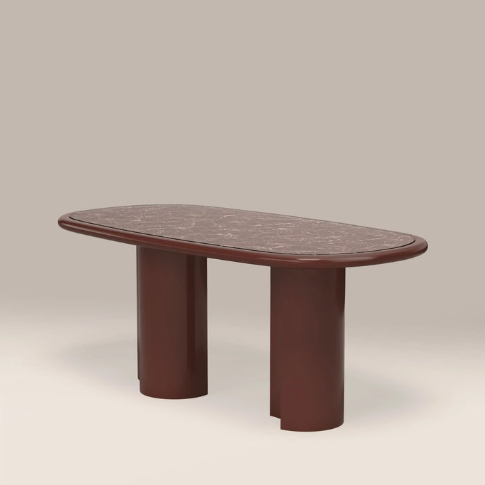 Carson 6 Seat Oval Dining Table Maroon Red Marble & High Gloss Burgundy