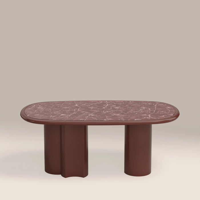 Carson 6 Seat Oval Dining Table Maroon Red Marble & High Gloss Burgundy