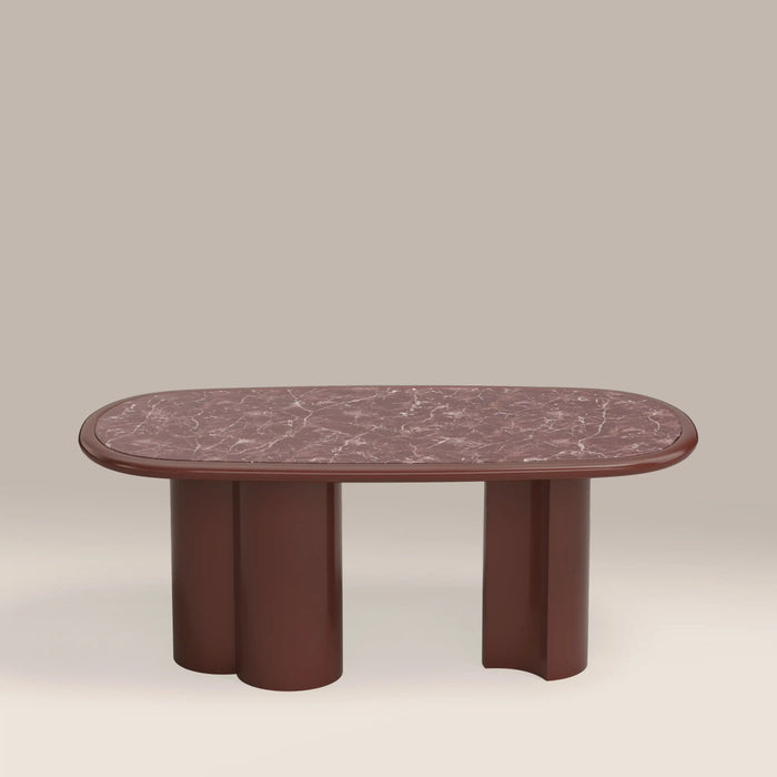 Carson 6 Seat Oval Dining Table Maroon Red Marble & High Gloss Burgundy