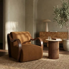 Talie Accent Chair | Caramel Brown Sustainable Mohair Velvet & Walnut
