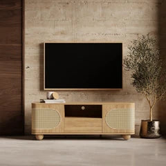 Una 2 Door Wooden TV Stand | Oak & Natural Cane
