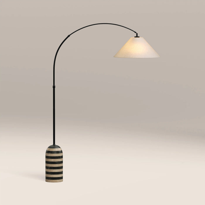 Leora Arched Floor Lamp Black Marble & Natural Travertine
