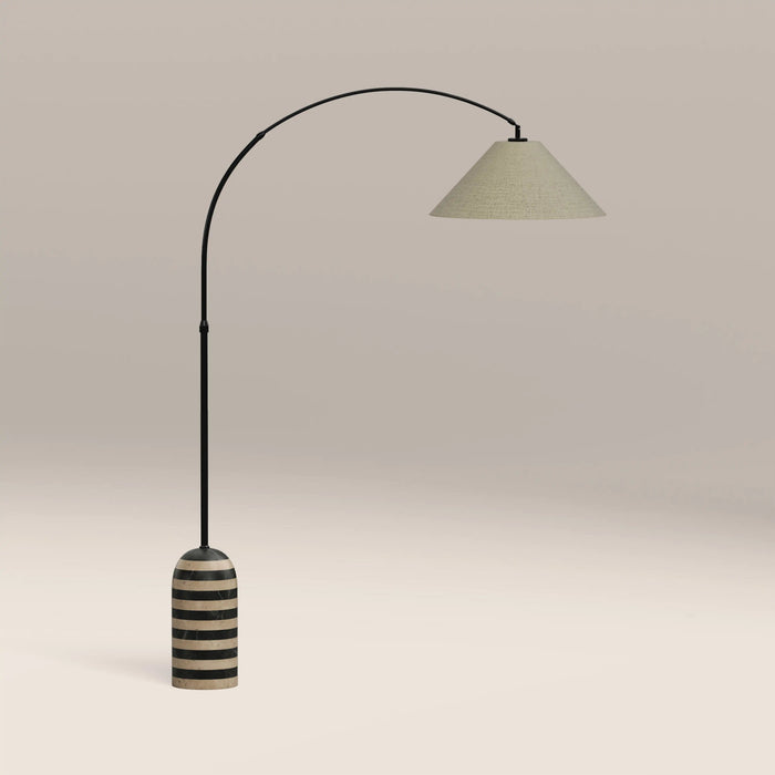 Leora Arched Floor Lamp Black Marble & Natural Travertine