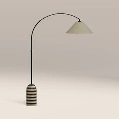 Leora Arched Floor Lamp | Black Marble & Natural Travertine