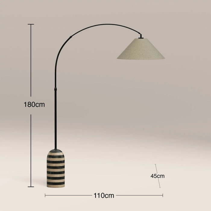 Leora Arched Floor Lamp Black Marble & Natural Travertine