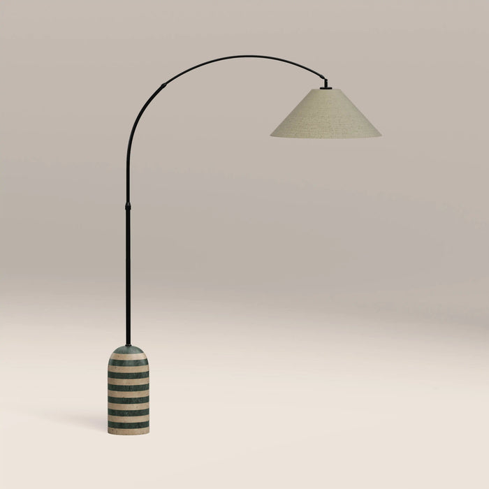 Leora Arched Floor Lamp Dark Green Marble & Natural Travertine