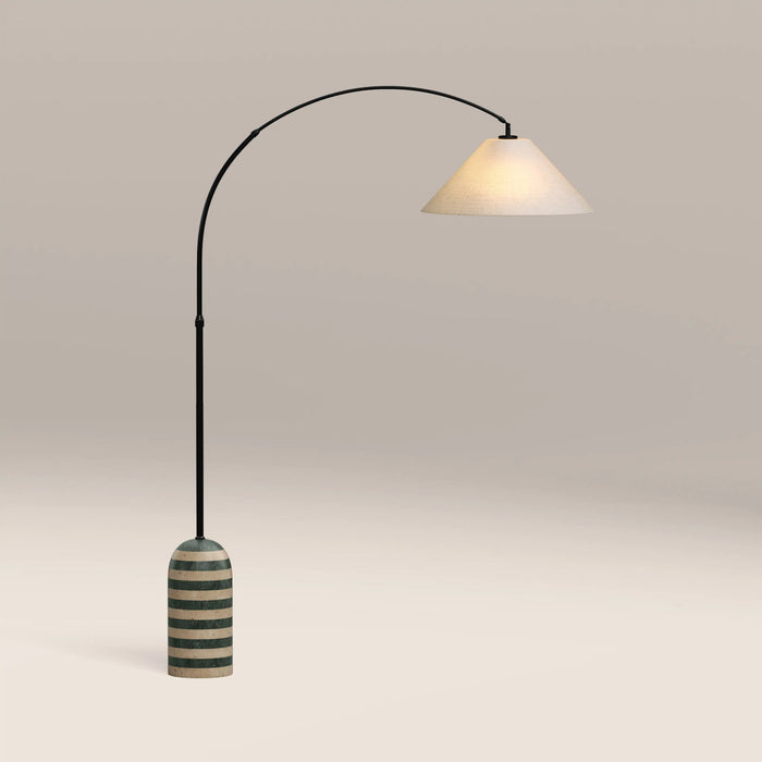 Leora Arched Floor Lamp Dark Green Marble & Natural Travertine
