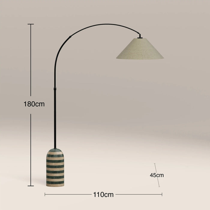 Leora Arched Floor Lamp Dark Green Marble & Natural Travertine