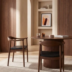 Luma Wooden Carver Dining Chair | Vintage Black Faux Leather & Walnut
