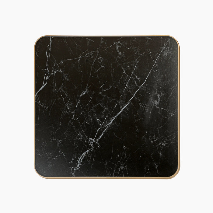 Delina Square Table Top Black Sintered Stone & Brass