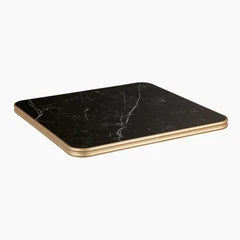Delina Square Table Top | Black Sintered Stone & Brass
