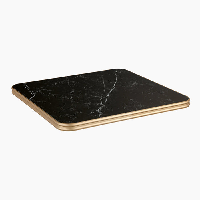 Delina Square Table Top Black Sintered Stone & Brass