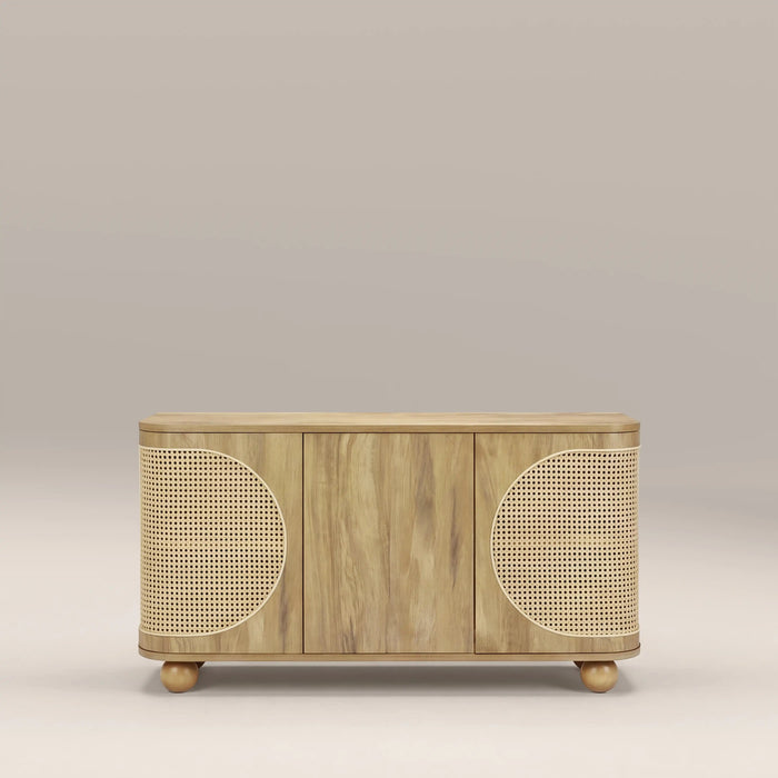 Una 3 Door Large Wooden Sideboard Oak & Natural Cane