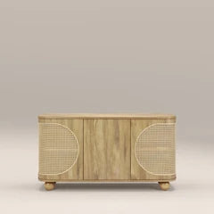 Una 3 Door Large Wooden Sideboard | Oak & Natural Cane