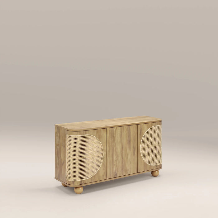 Una 3 Door Large Wooden Sideboard Oak & Natural Cane