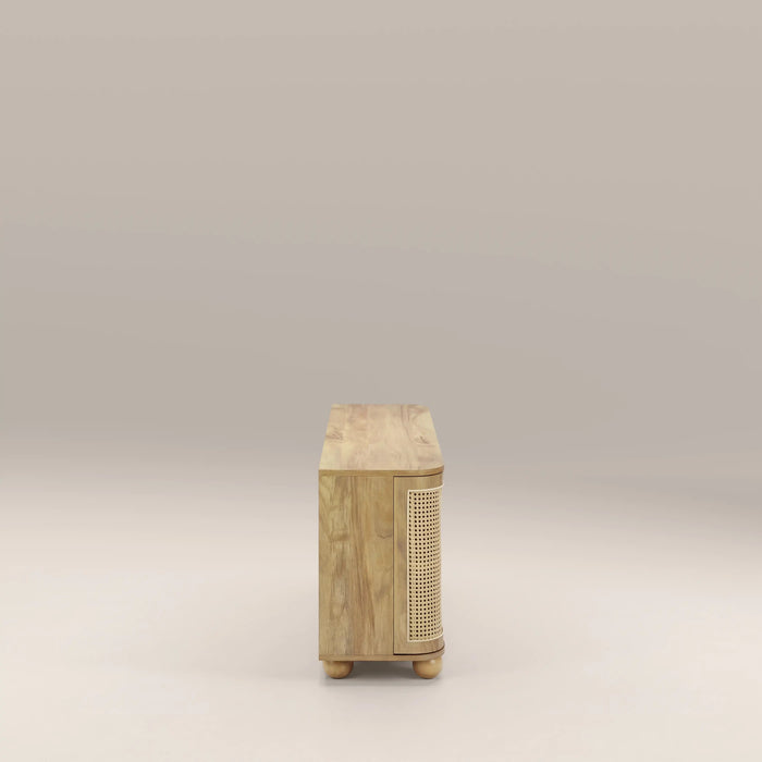 Una 3 Door Large Wooden Sideboard Oak & Natural Cane