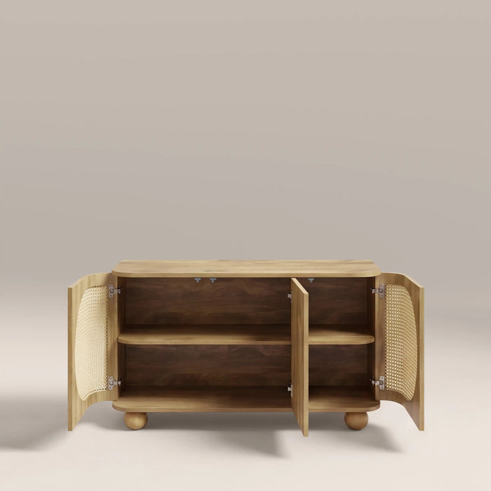 Una 3 Door Large Wooden Sideboard Oak & Natural Cane