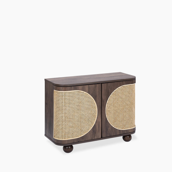 Una 2 Door Wooden Sideboard Walnut & Natural Cane