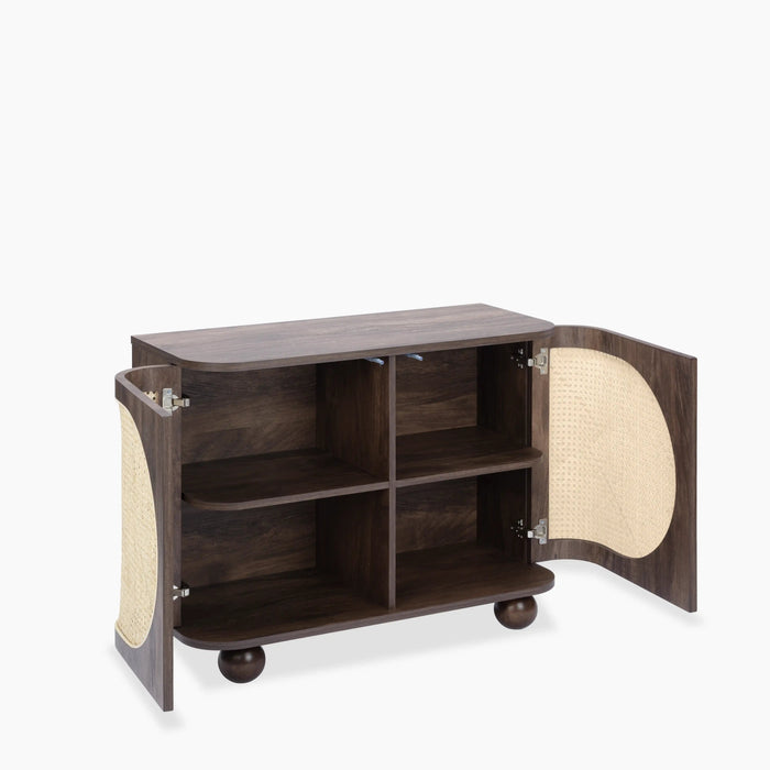 Una 2 Door Wooden Sideboard Walnut & Natural Cane