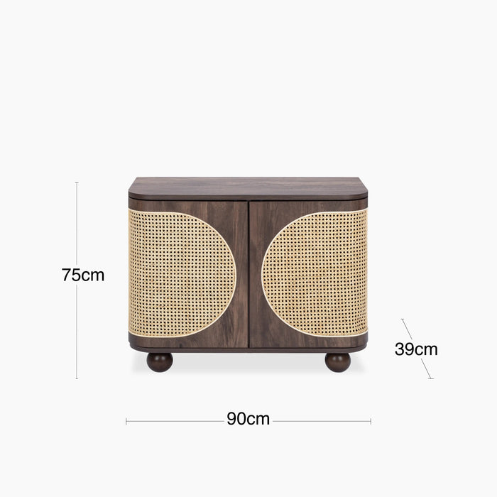 Una 2 Door Wooden Sideboard Walnut & Natural Cane