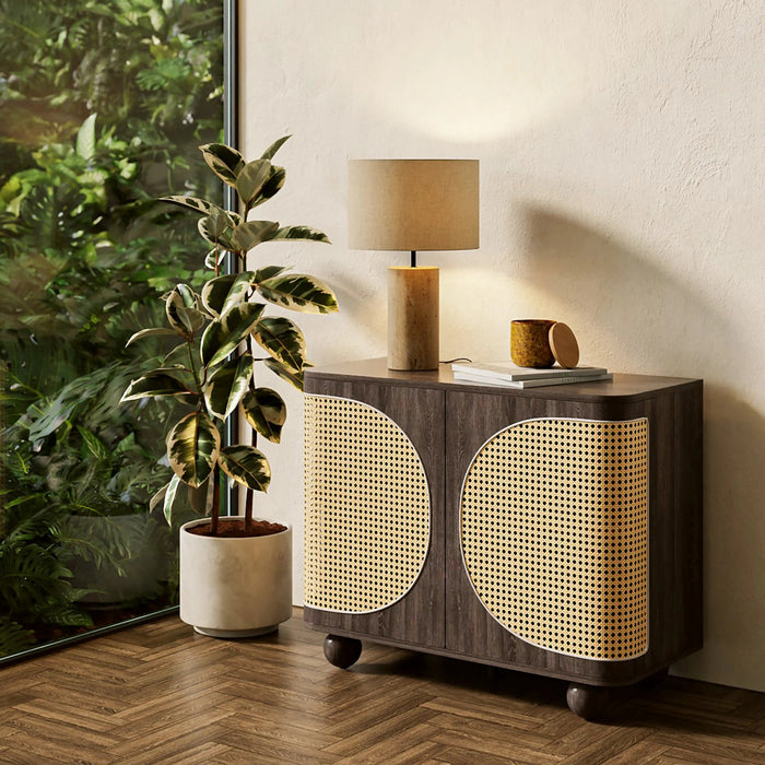 Una 2 Door Wooden Sideboard Walnut & Natural Cane