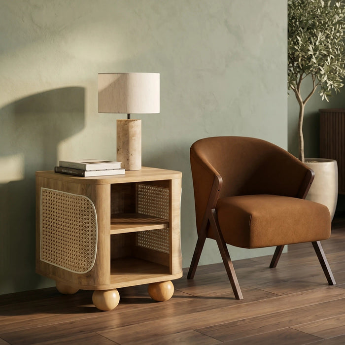 Una Square Wooden Side Table Oak & Cane