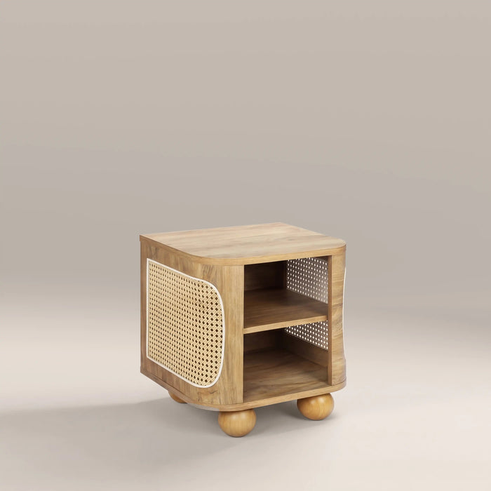 Una Square Wooden Side Table Oak & Cane