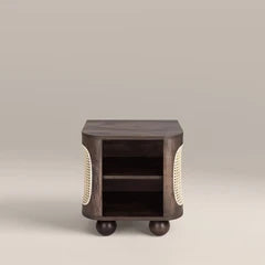 Una Square Wooden Side Table | Walnut & Cane