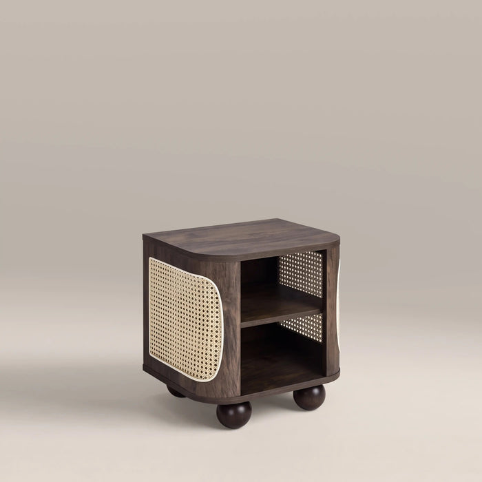 Una Square Wooden Side Table Walnut & Cane