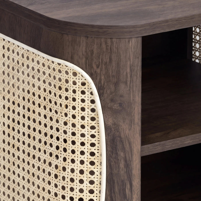Una Square Wooden Side Table Walnut & Cane