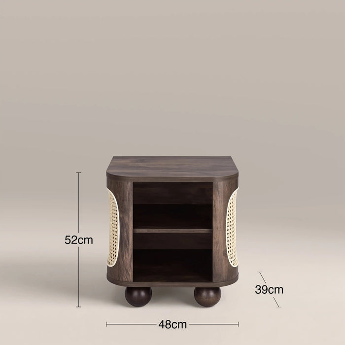 Una Square Wooden Side Table Walnut & Cane