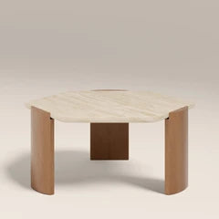 Leilani Hexagonal Coffee Table | Natural Travertine & Oak