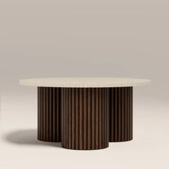 Skylar Round Coffee Table | Natural Travertine & Smoked Walnut