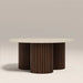 Skylar Round Coffee Table | Natural Travertine & Smoked Walnut