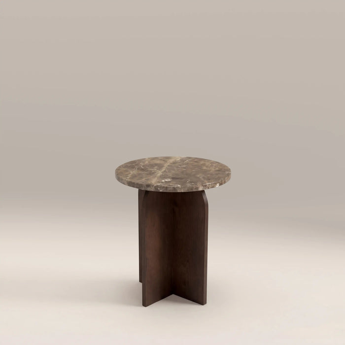 Eli Round Side Table Emperador Brown Marble & Walnut