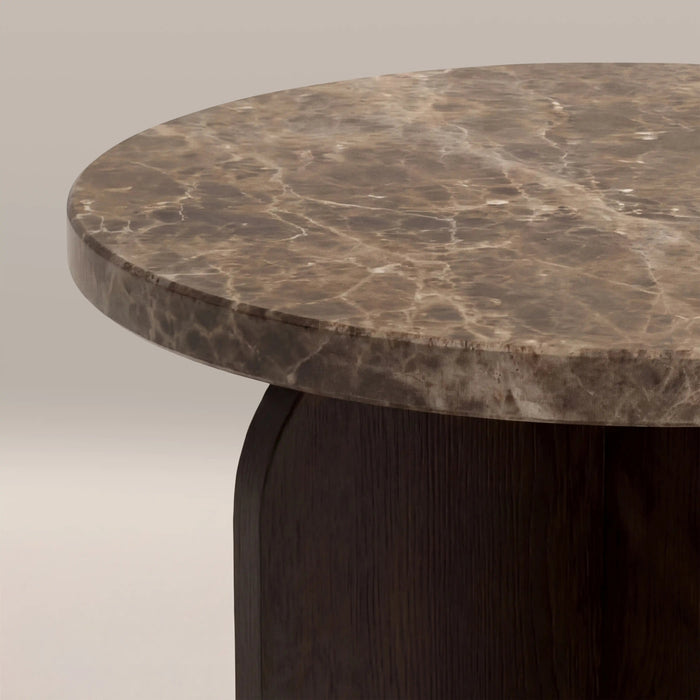 Eli Round Side Table Emperador Brown Marble & Walnut