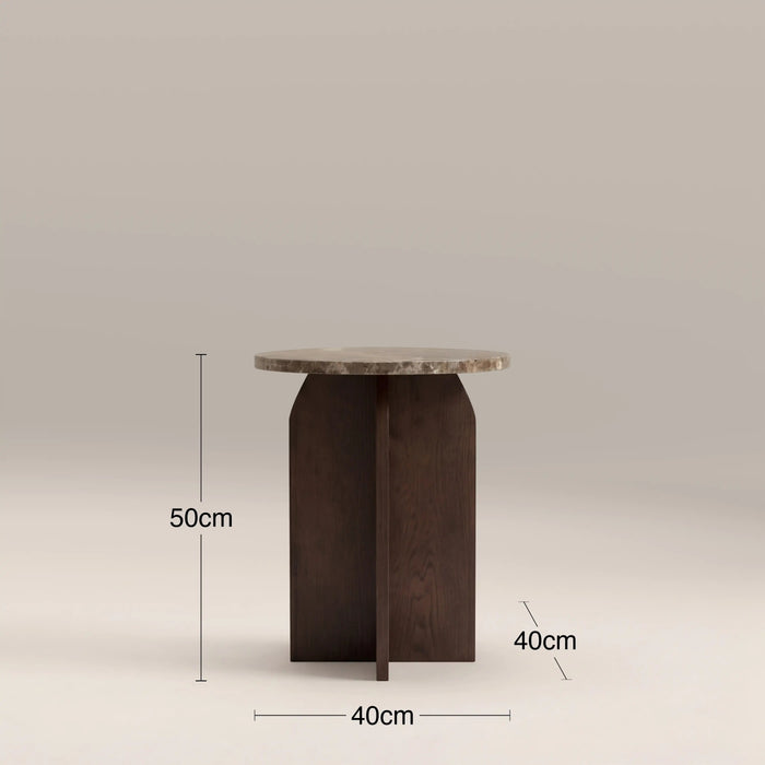 Eli Round Side Table Emperador Brown Marble & Walnut