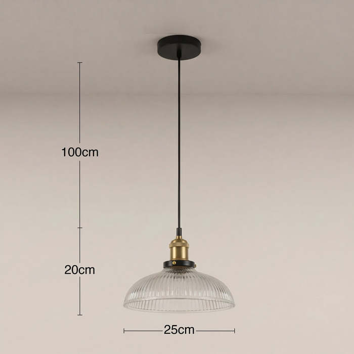 Cianna Dome Pendant Light Ribbed Glass & Antique Brass