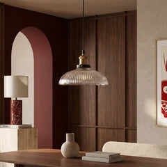 Cianna Dome Pendant Light | Ribbed Glass & Antique Brass